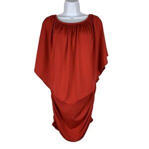 Red Ruched Off-Shoulder Dress With Cape Overlay Size Medium